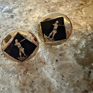 PIONEER Silver and Black Golfer Backswing Cufflinks